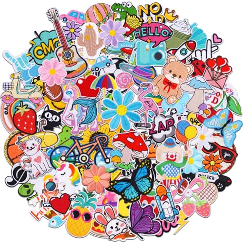 Solasocool Embroidered Iron on Patches Bulk 120pcs Applique Sew on Patch for Clothes Hats Backpacks Fabric Cute Embroidery Patches for Clothing Jeans Jackets DIY Accessories