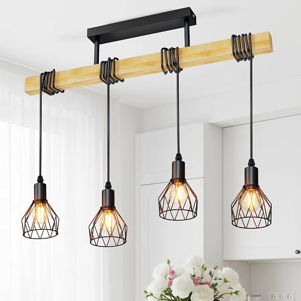 LVWIT Lampara de Techo Colgante Negro, Lamparas Colgantes de Techo Salon,Lámpara de Techo Vintage, Lámparas Colgantes con 4 Luces E14,Ideal para Cocina,Comedor,Dormitorio,Bar,Restaurante(Sin Bombills) - 1