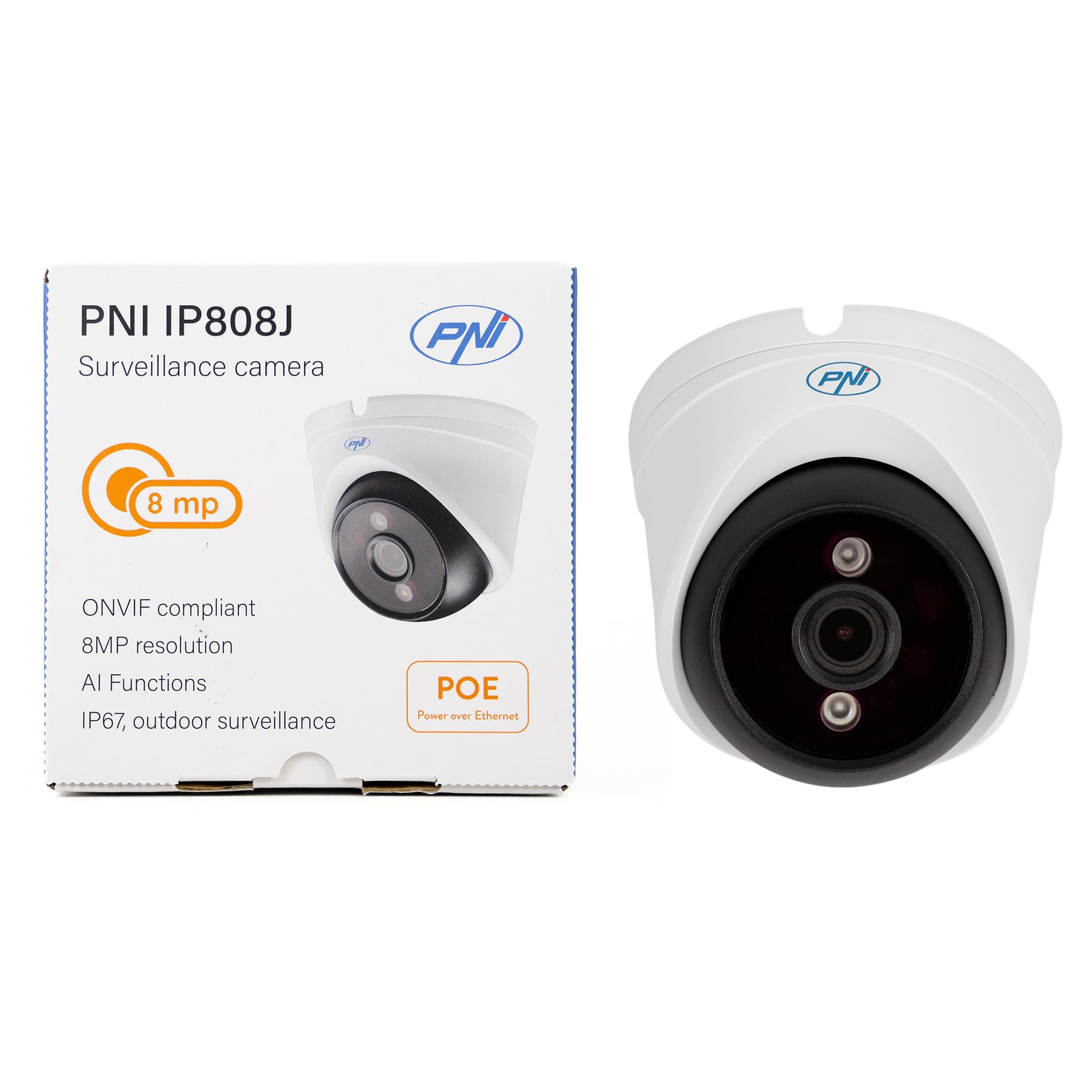 Kamera do monitoringu wideo PNI IP808J, POE, 8MP, światło czarne, obiektyw 2,8mm, zewnętrzna, biała