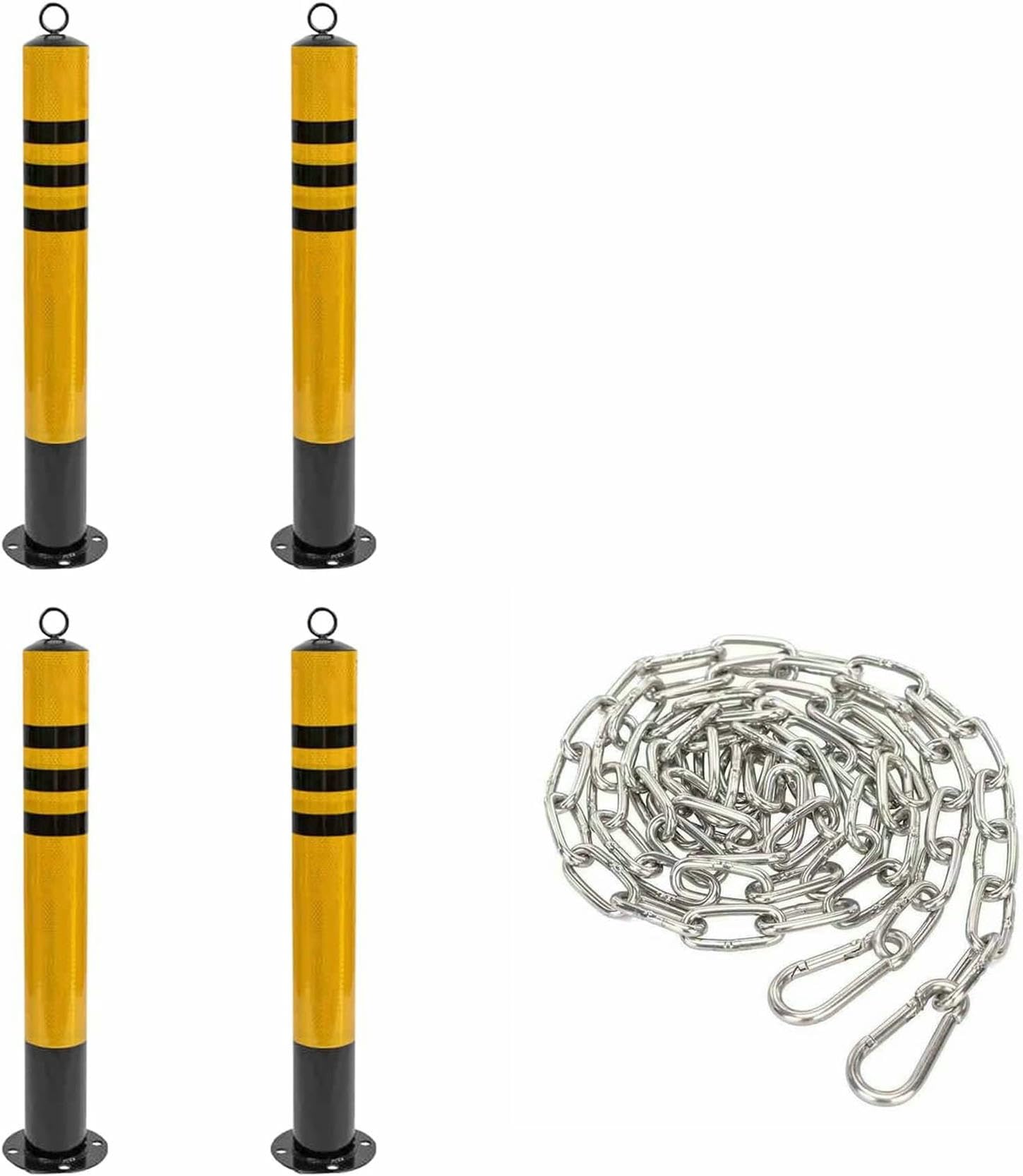 LWJSOCP Portable Traffic Bollard Post, Safety Post with Chain, Traffic Control Barrier for Driveway, Metal Traffic Guide Post for Ground Installation