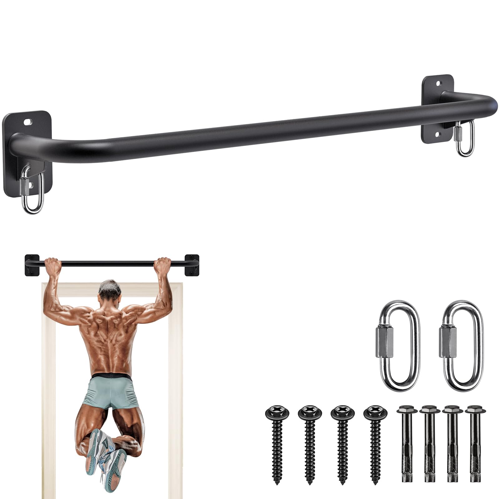 SELEWARE Barre de Traction Murale, Barre de Traction Robuste pour Porte, Barre de Traction de Porte avec Crochets de Bande de Résistance, Supporte Jusqu'à 200 kg