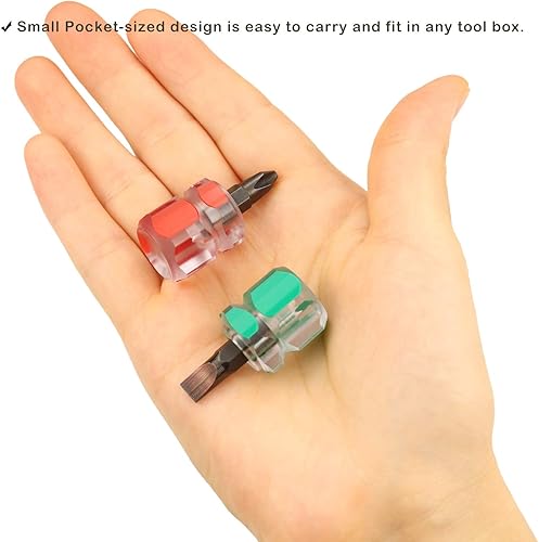 Miniatura 3 de Juego de mini destornilladores rechonchos destornillador de bolsillo ultra corto para espacios estrechos, 4 piezas con cabeza plana y cabeza Phillips
