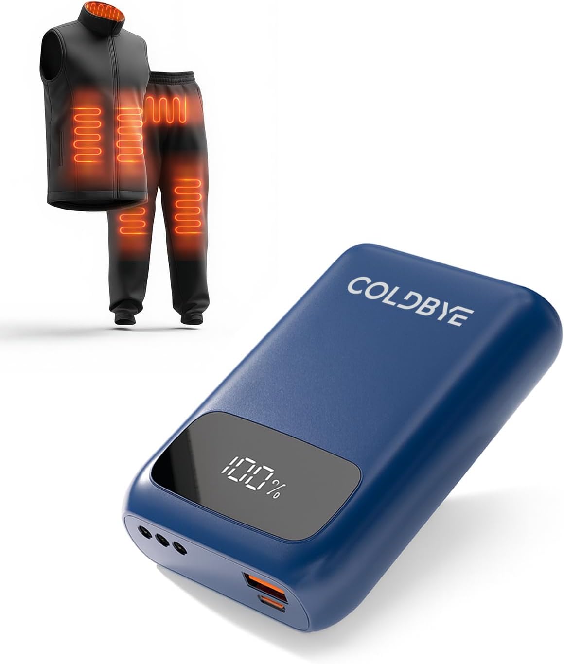 ColdBye PD 30W 20000mAh Battery Pack for Heated Vest Built-in 3 DC Size Adapter, DC 7.4V/5A Power Bank for Heated Vest & Jackets with LED Display Compatible with Major Heated Clothing Brands