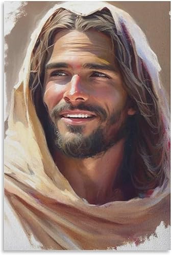 Impresionante estética artística Jesús riendo, imagen de Jesús, acuarela de Cristo, arte sonriente, Jesús sonriente, Jesús arte Pr lienzo para pared disponible en Yaxa Peru