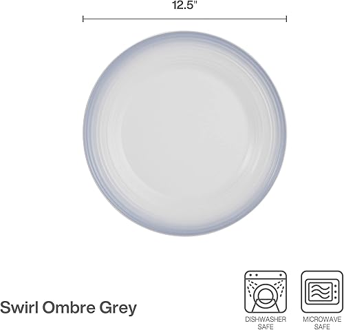 Miniatura 7 de Mikasa Swirl Ombre - Bandeja redonda blanca, 12.5 pulgadas, con bandas de moca