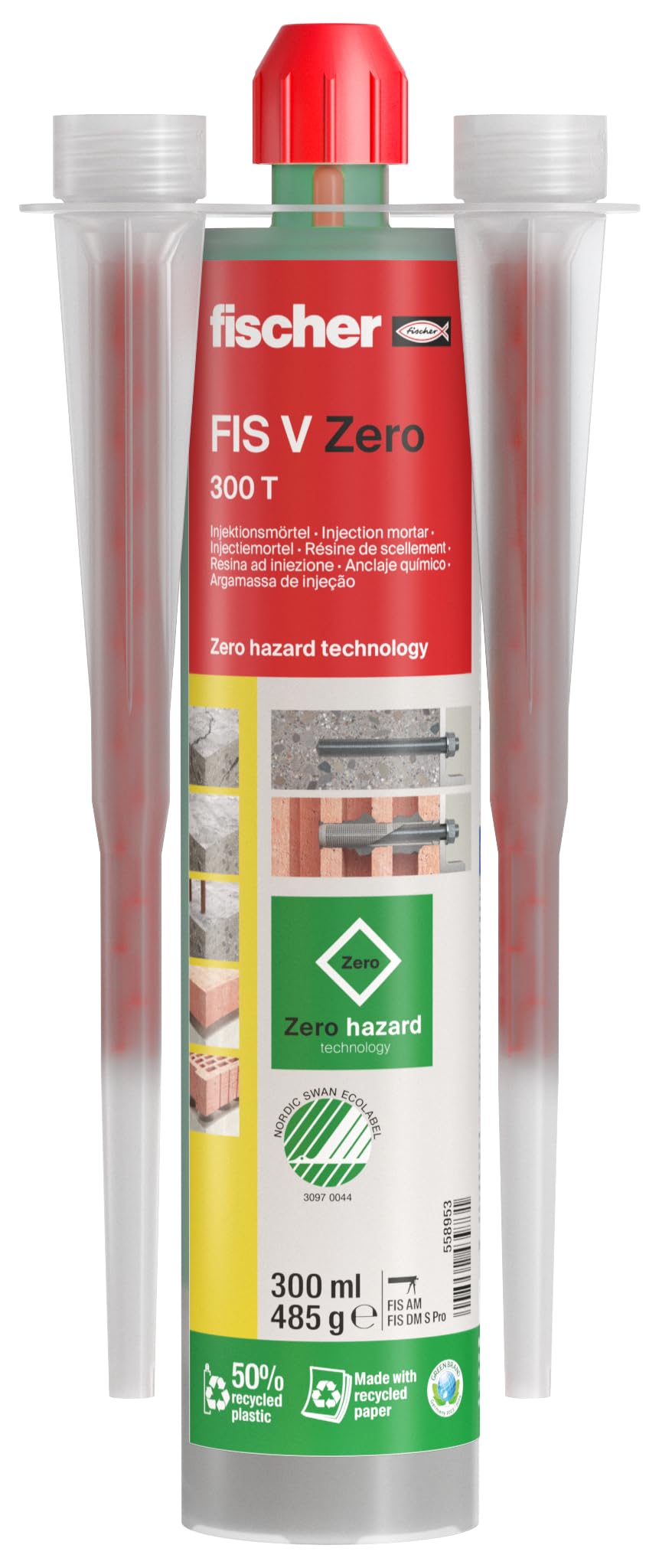 fischer Kit de fixation pour charges lourdes avec barre d'ancrage M10 R et FIS V Zero 300 T, mortier universel respectueux de l'environnement pour béton, maçonnerie et raccords d'armature ultérieurs