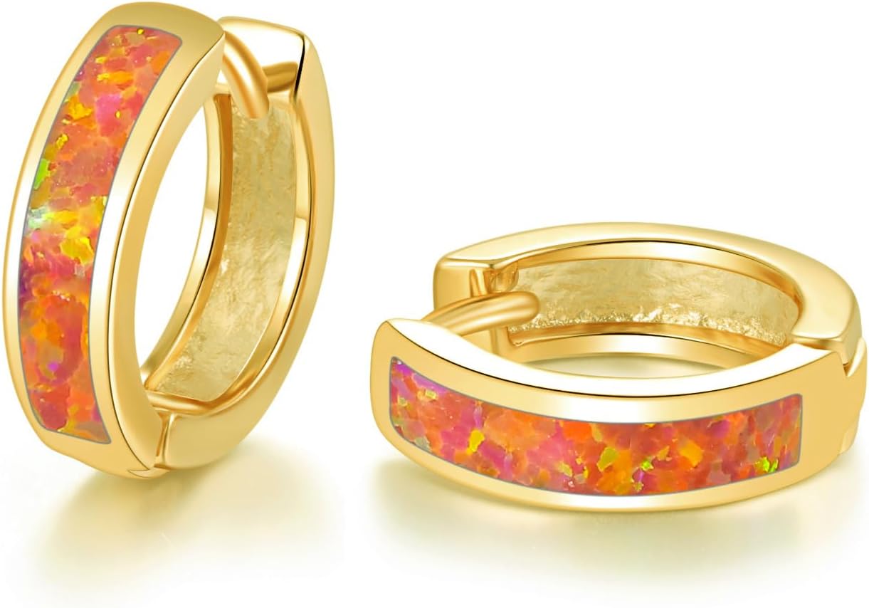 CiNily Huggie Earrings Opal Hinged Hoop Earrings Gold Plated Hypoallergenic Small Hoop Earrings for Women Teen Girls Men Sensitive Ears