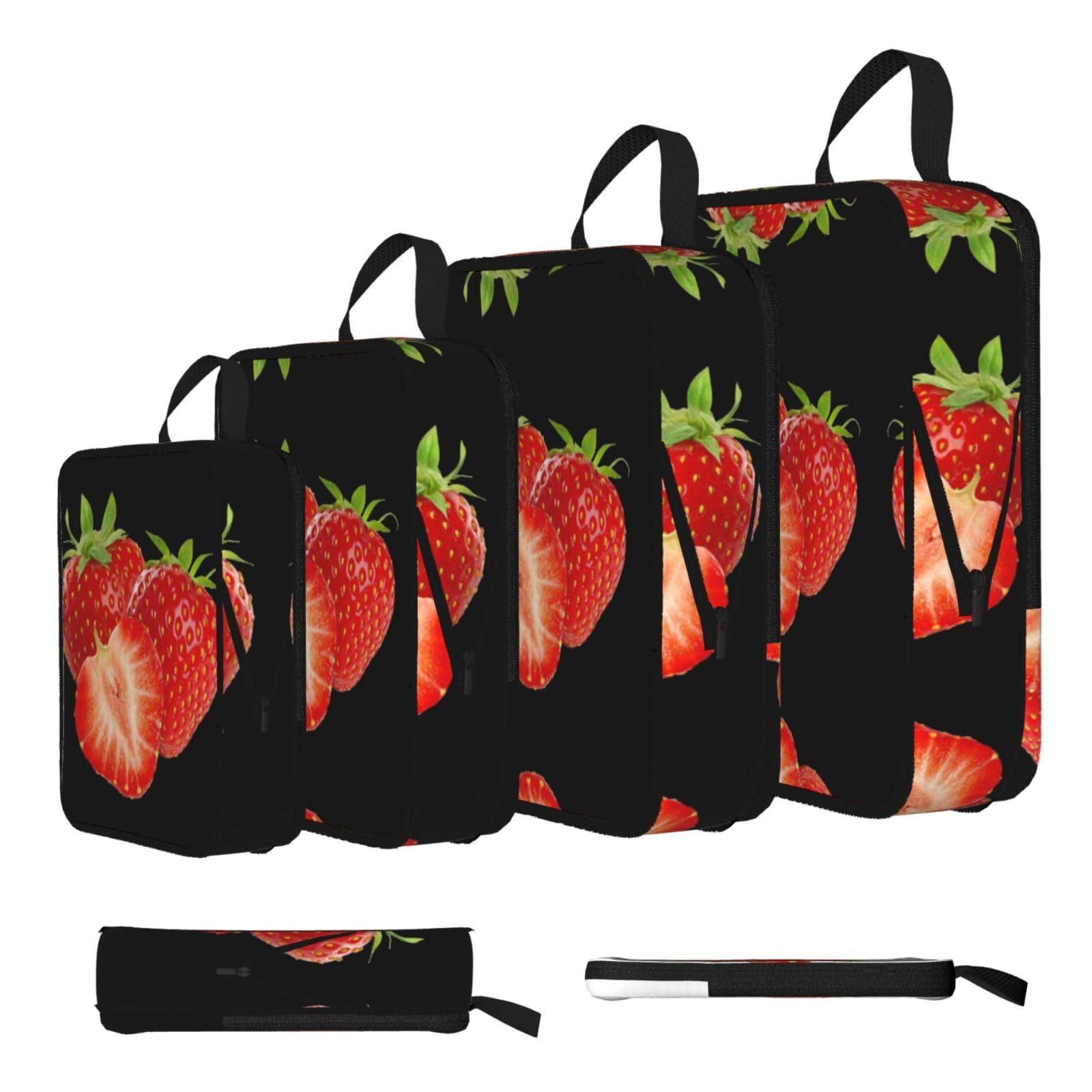 Fresh Strawberry Print Compression Packing Cubes 4-Piece Set With Multi- Compartment Travel Bag, Waterproof Suitcase Organiser Bags