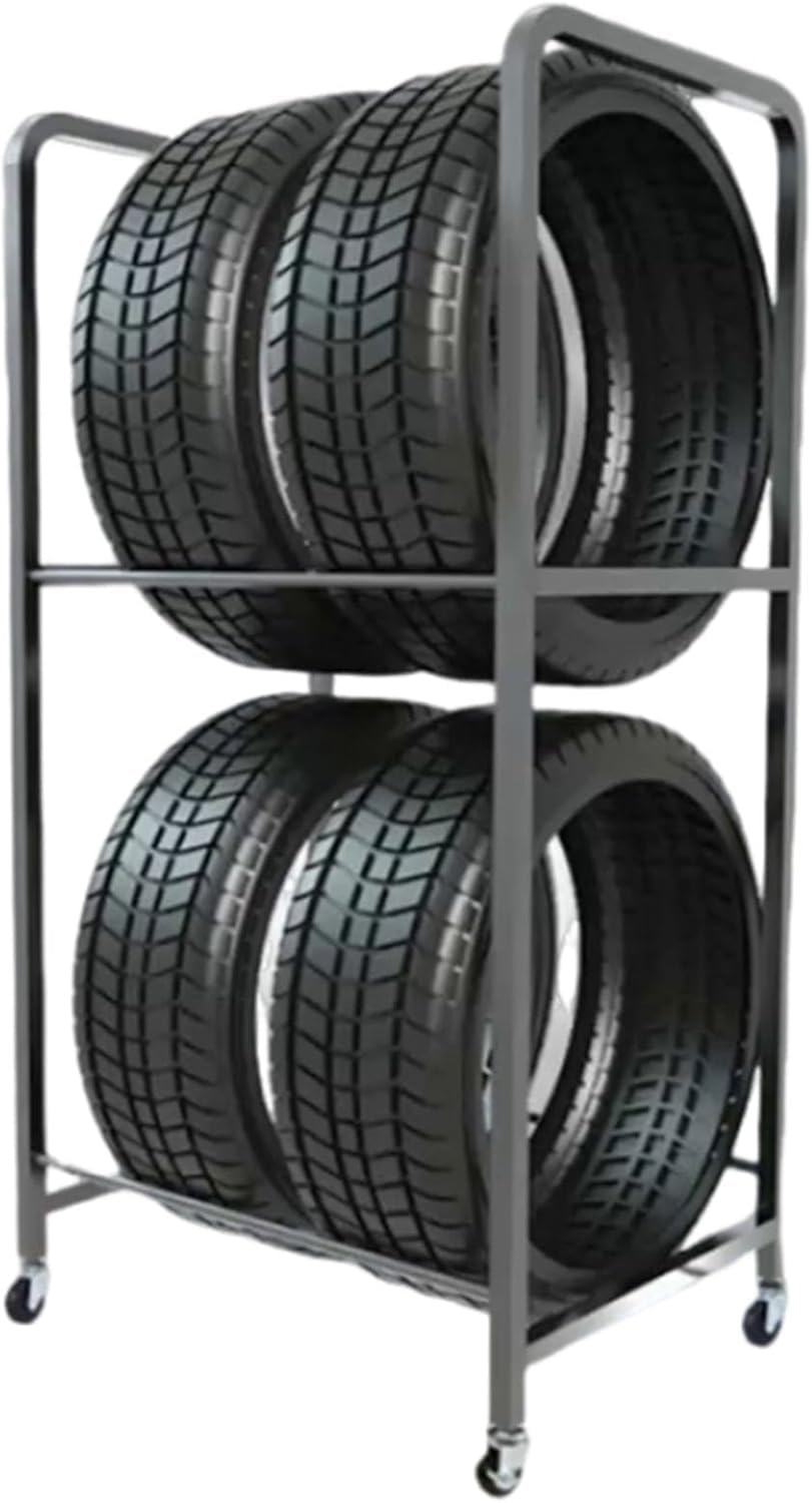 Rack à pneus de voiture avec hauteur réglable et roues pour un garage optimisé