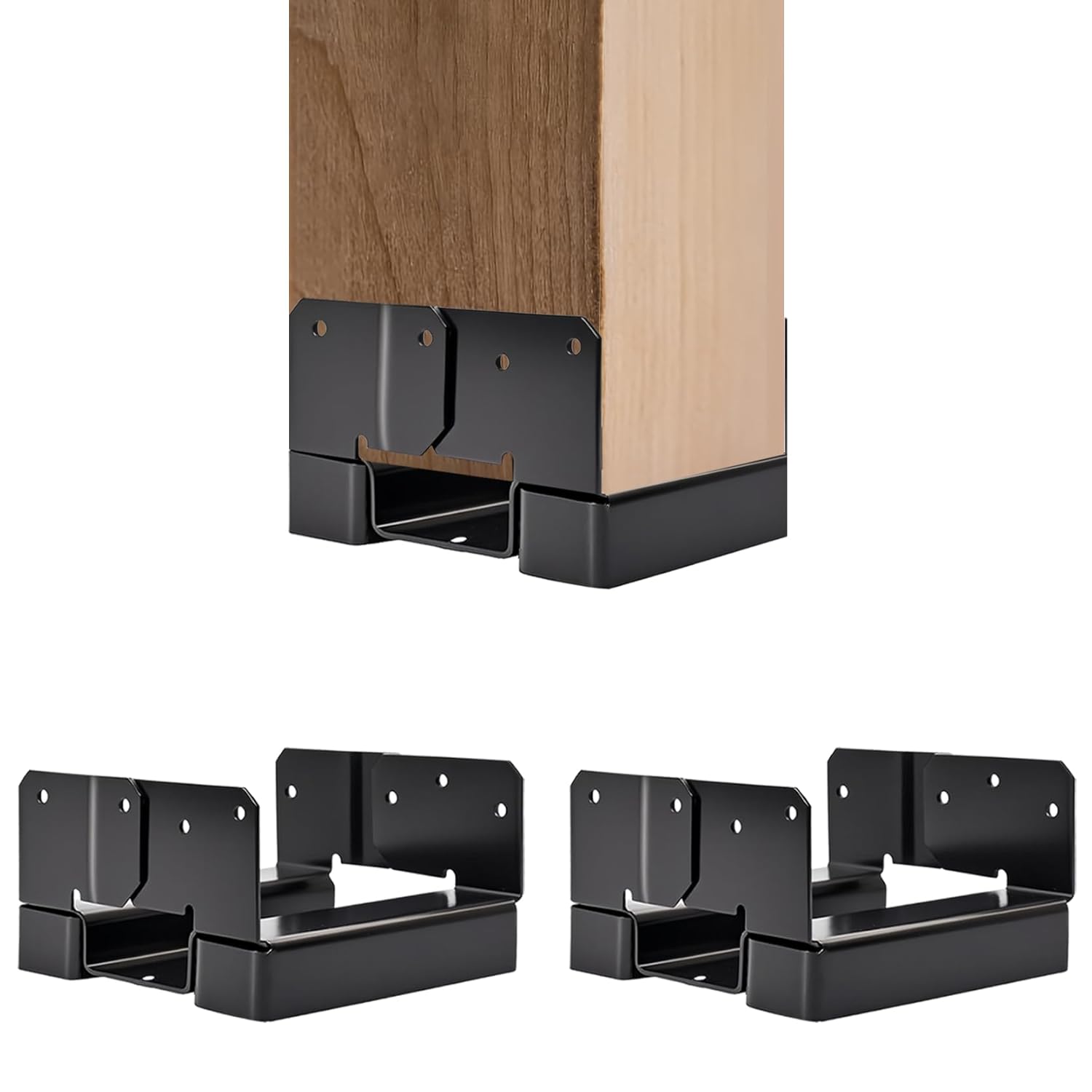 6x6 Post Base 6 PCS Post Bracket Inner Size 5.6"x5.6" Heavy Duty Metal Fence Post Anchor, Black Post Base for Concrete for Wood Deck Pergola Porch Railing Mailbox Support