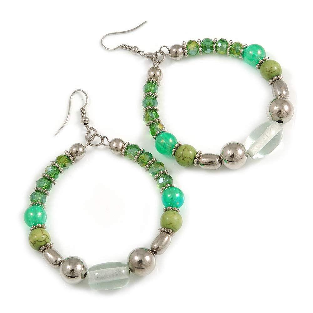 Orecchini a cerchio in ceramica e vetro, colore verde limone trasparente, 80 mm di lunghezza, colore: verde limone
