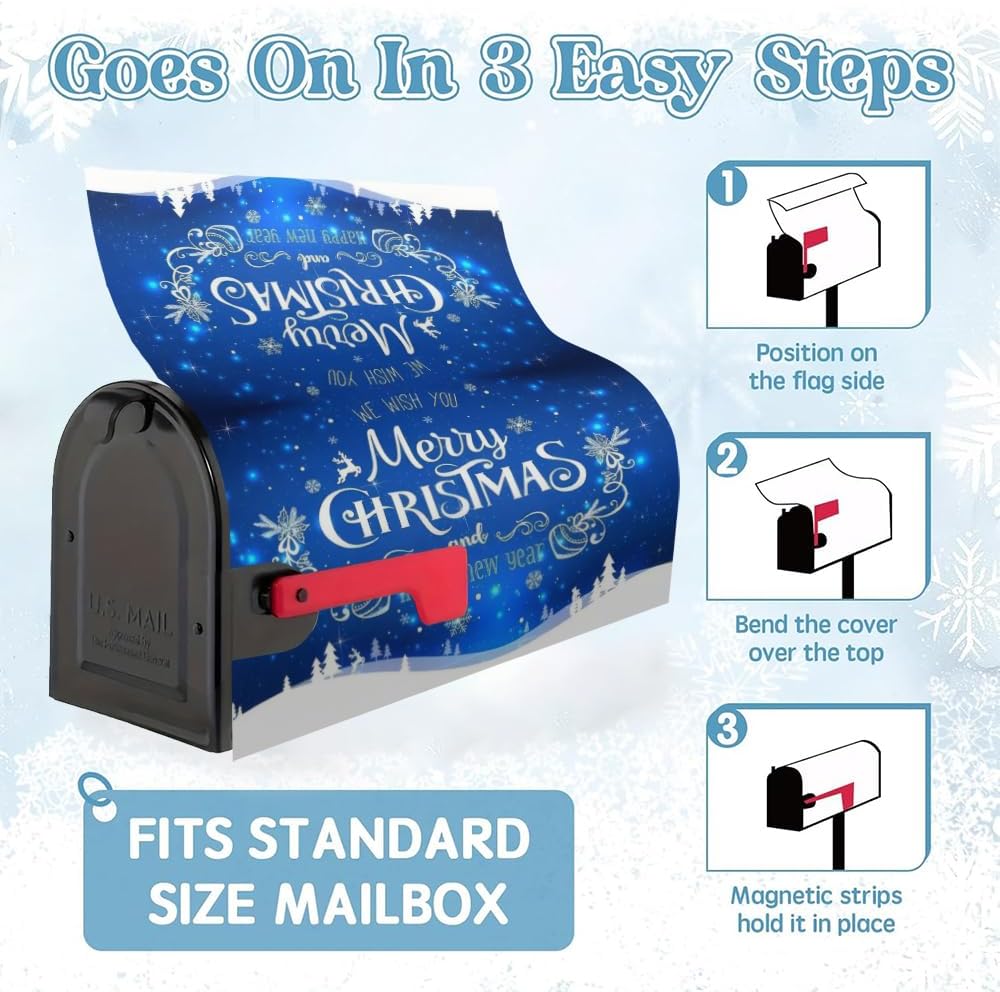 Christmas Magnetic Mailbox Cover, Featuring Snowflakes and Winter Scenes, Waterproof Oxford Cloth Christmas and New Year Mailbox Cover, Perfect for Outdoor Garden and Courtyard Home Decoration