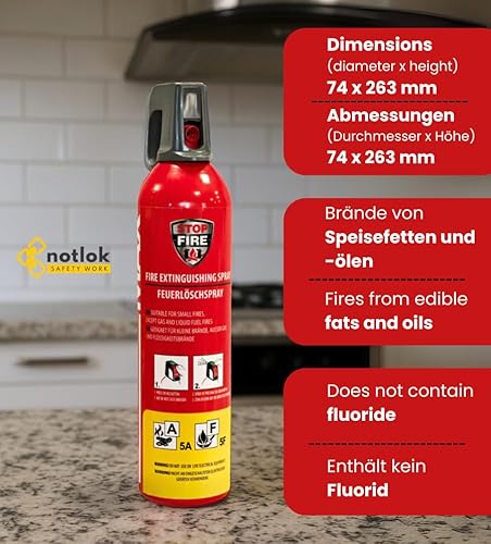 notlok Safety Work - 2X 750g Feuerlöschspray ohne Fluor | Hautfreundlicher Feuerlöscher Schaum für Brände A F & E bis 1000 V | Mini Feuerlöscher Auto - Feuerlöscher Haushalt, Auto Feuerlöscher Klein