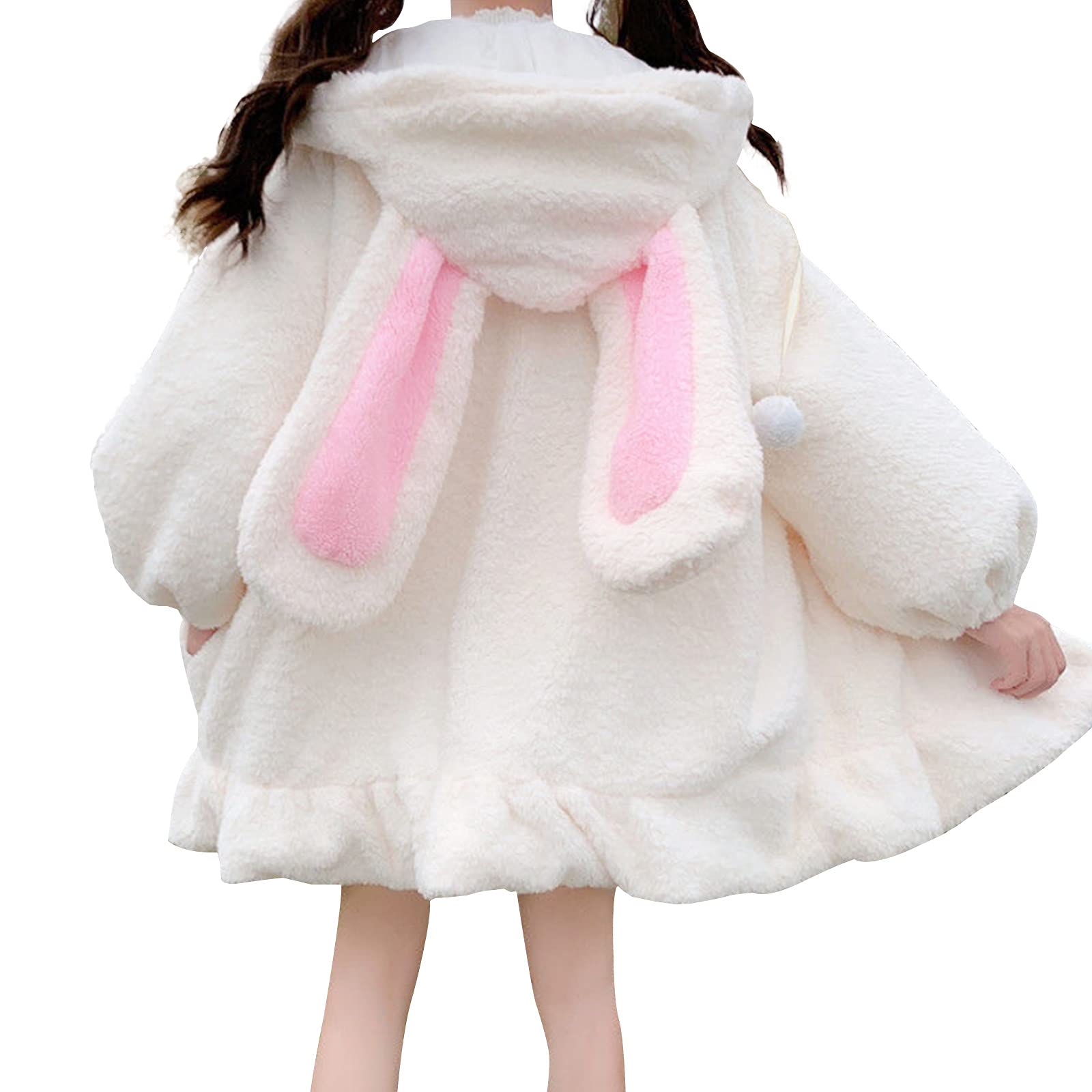 MukolaGirls Women Kawaii Bunny Ear Sweatshirt Hoodie Lolita Long Sleeve Cute Fluffy Fleece Coat Jackets