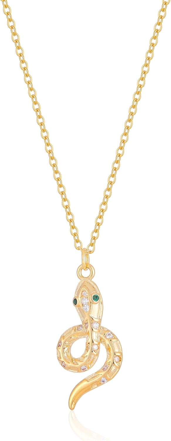 Snake Necklace 14k Gold Plated Snake Pendant Necklaces Cubic Zirconia Serpent Snake Jewelry Dainty Gold Necklace for Women Trendy