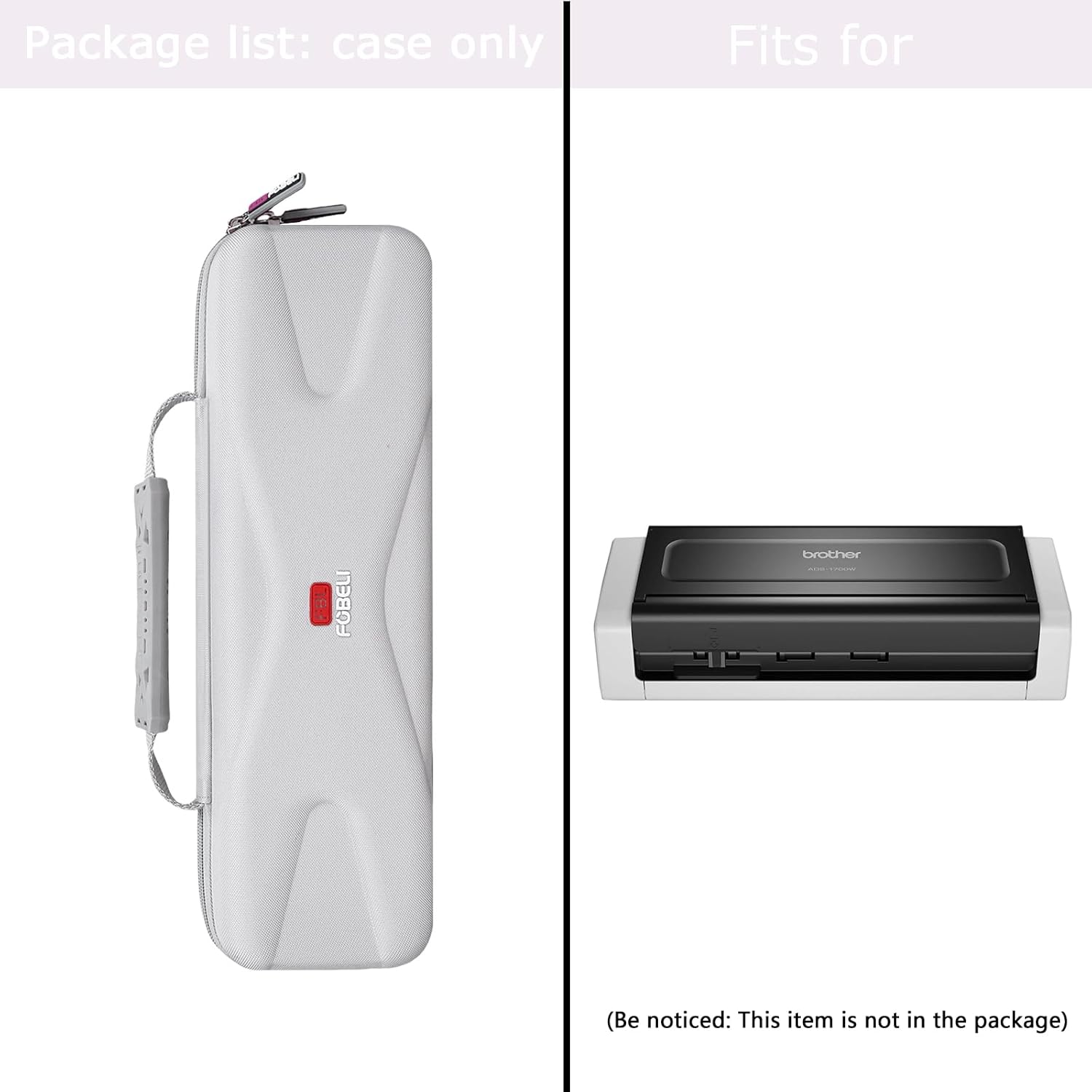 FBLFOBELI Hard Travel Carrying Case for Brother ADS-1250W / ADS-1700W / ADS-1800W / ADS-1200 / ADS-1300 Wireless Compact Desktop Scanner, Protective Storage Bag (Case Only) (Grey) - Image 6