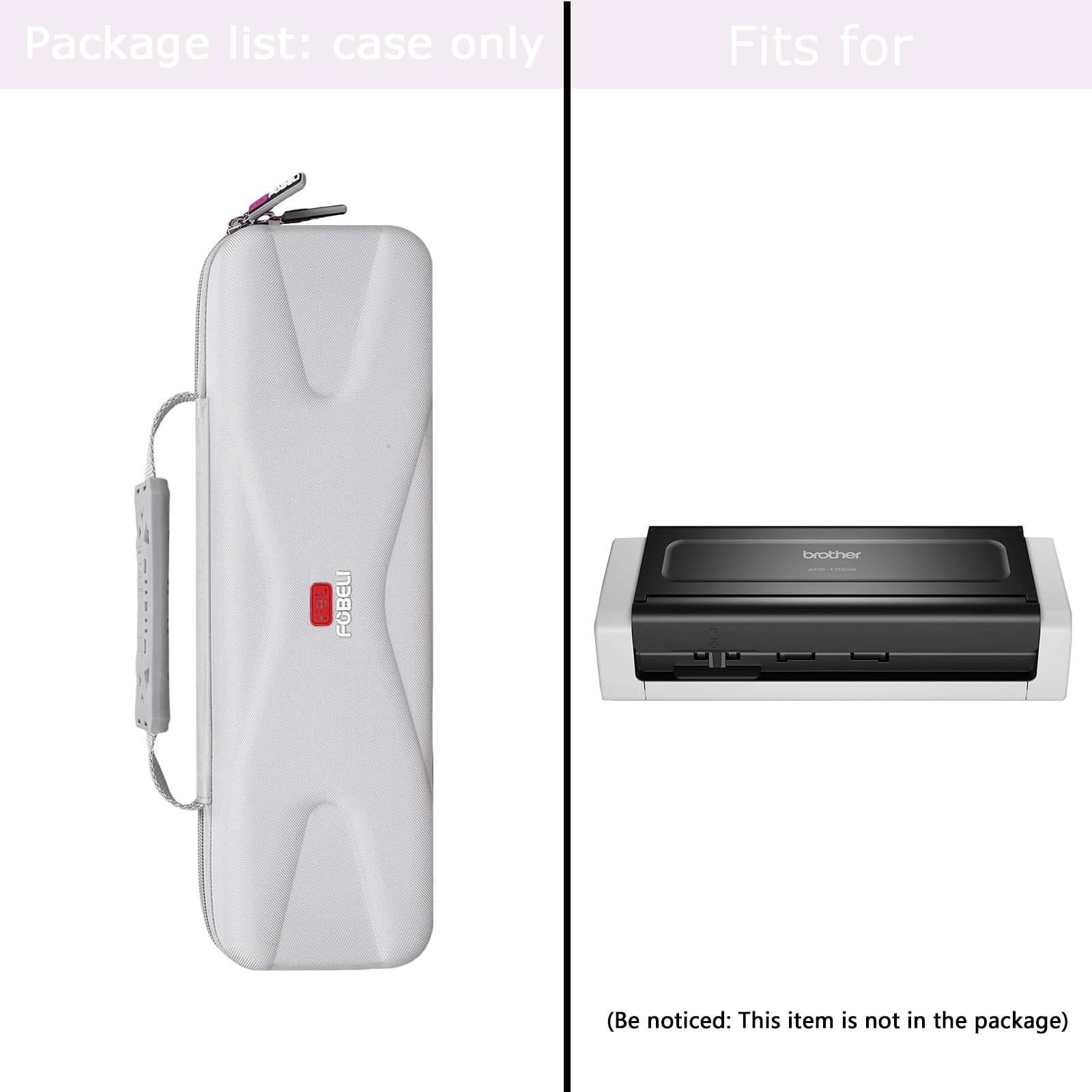 FBLFOBELI Étui de transport rigide pour scanner de bureau compact sans fil Brother ADS-1250W / ADS-1700W / ADS-1800W / ADS-1200 / ADS-1300 - Sac de rangement de protection (étui uniquement) (gris)