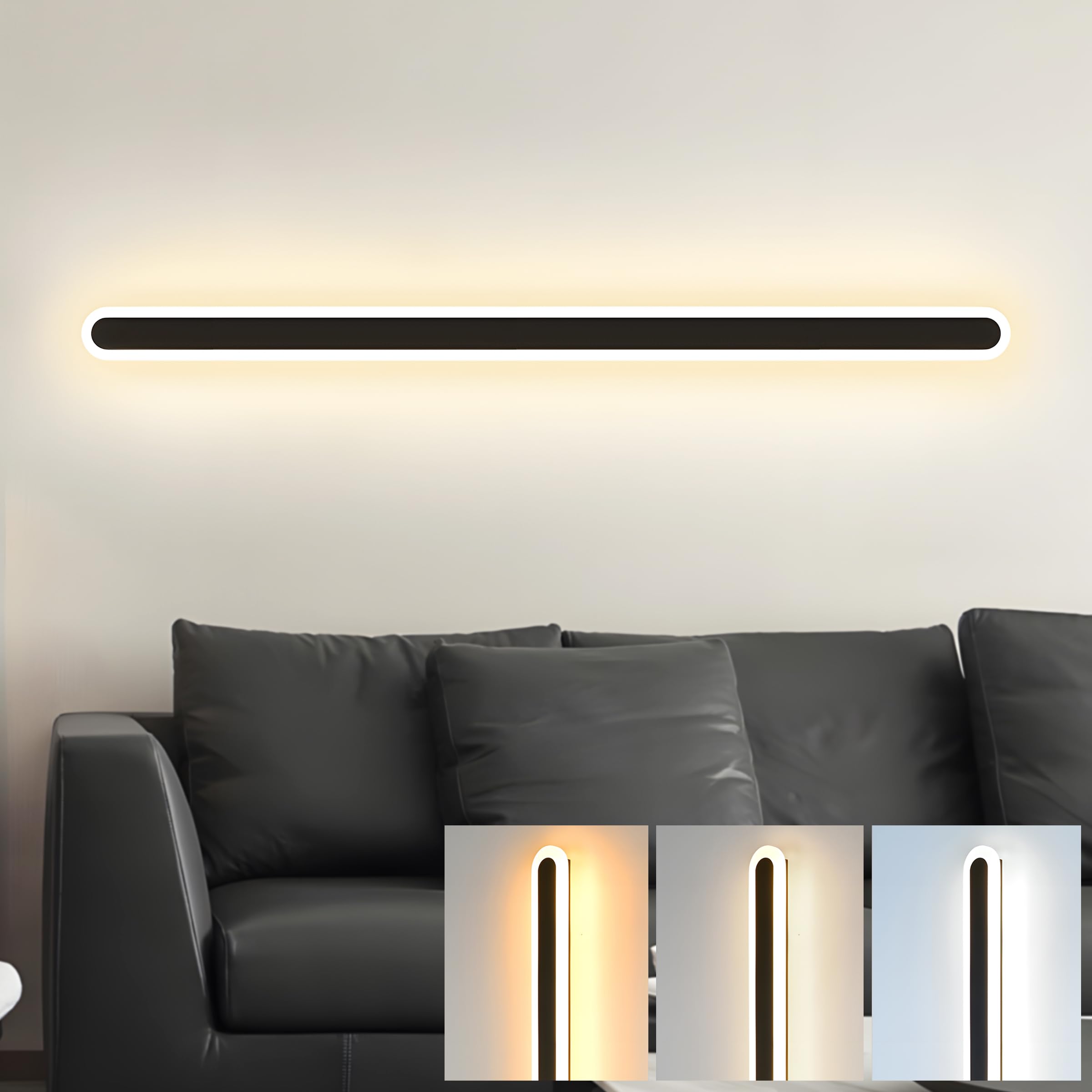 Ztwleed Black Led Wall Light Indoor,36W Wall Lamp Modern 3000K/4000K/6000K,Acrylic Wall Sconce Lights For Bedroom Living Room Corridor Stair 100Cm
