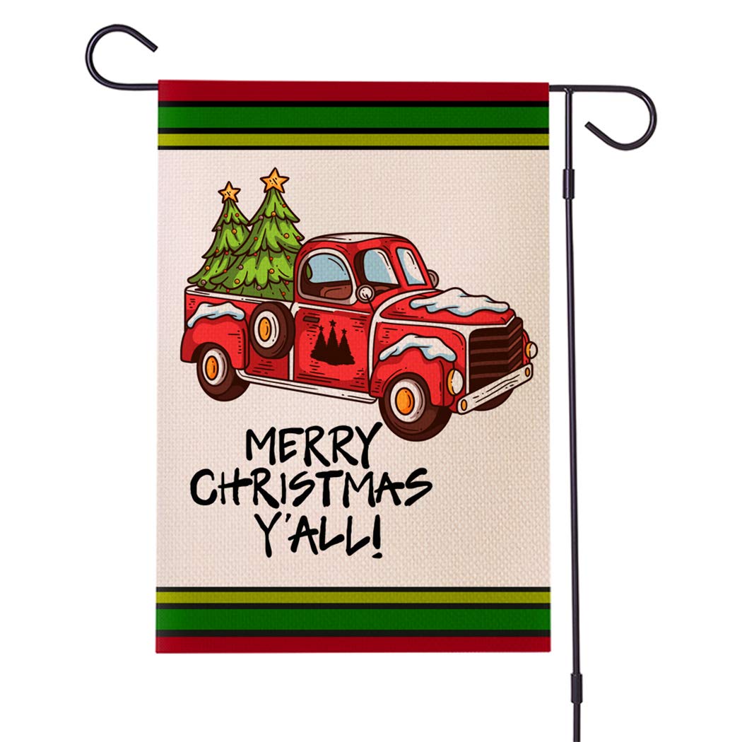 YINGXIANG Garden Flag Merry Christmas Winter Decorations for Seasonal Outdoor Xmas House Yard Flag 12 x 18 inches for Holiday Home Decor (Red Truck)
