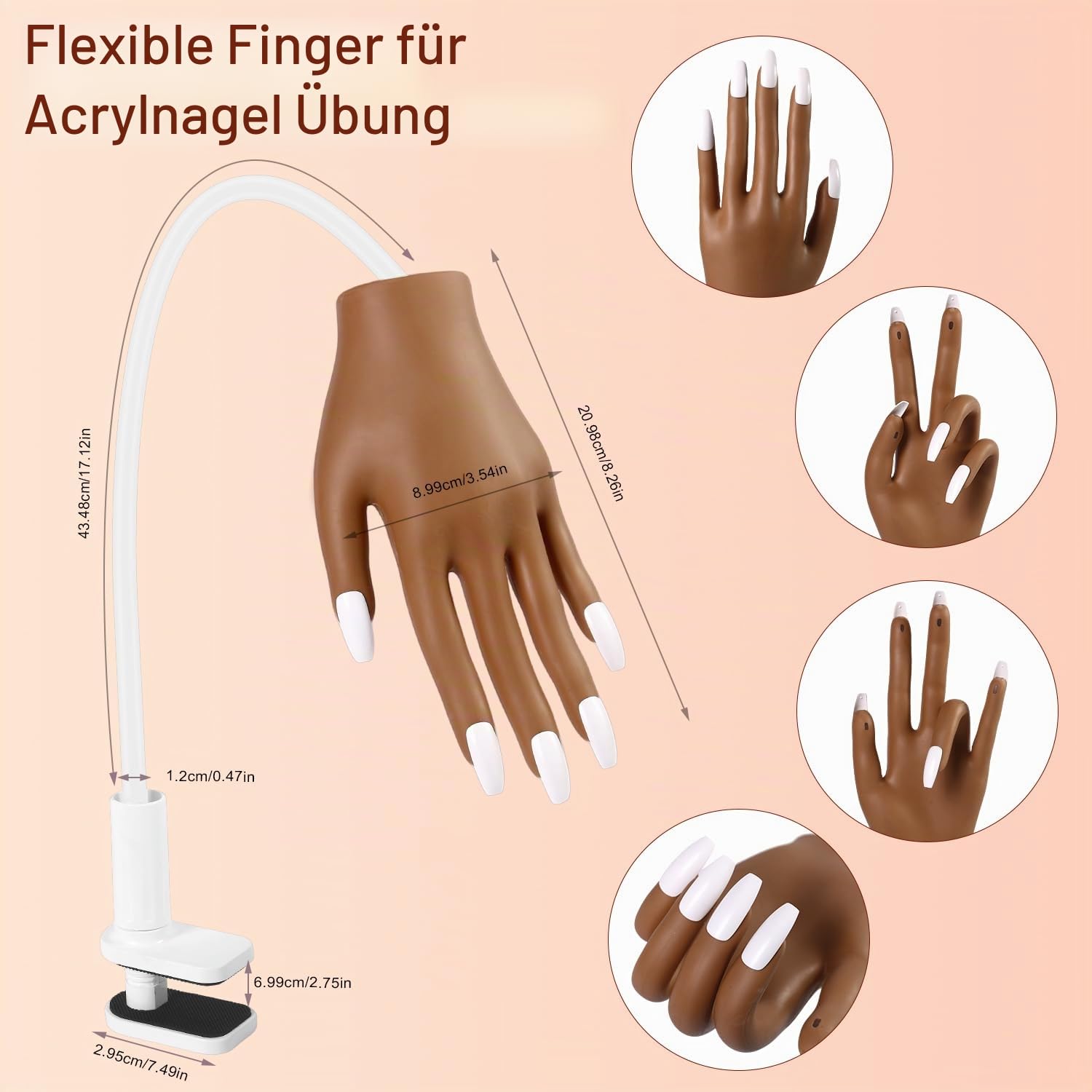 Acryl Nagel Set mit Übungshand & 100 Ersatznägeln – Profi Nail Art Kit für künstliche Nägel, Nagelverlängerung, Acrylpulver, Pinsel, Rhinestones & Silikon Übungspad für Anfänger