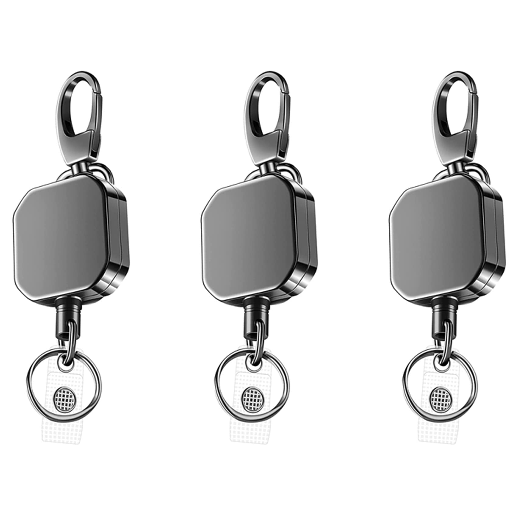 Qarmijaer 3X Heavy Duty Metal Retractable Carabiner Keychain Belt Badge Reels Clip 28.3Inch Reinforced Steel Wire Cord