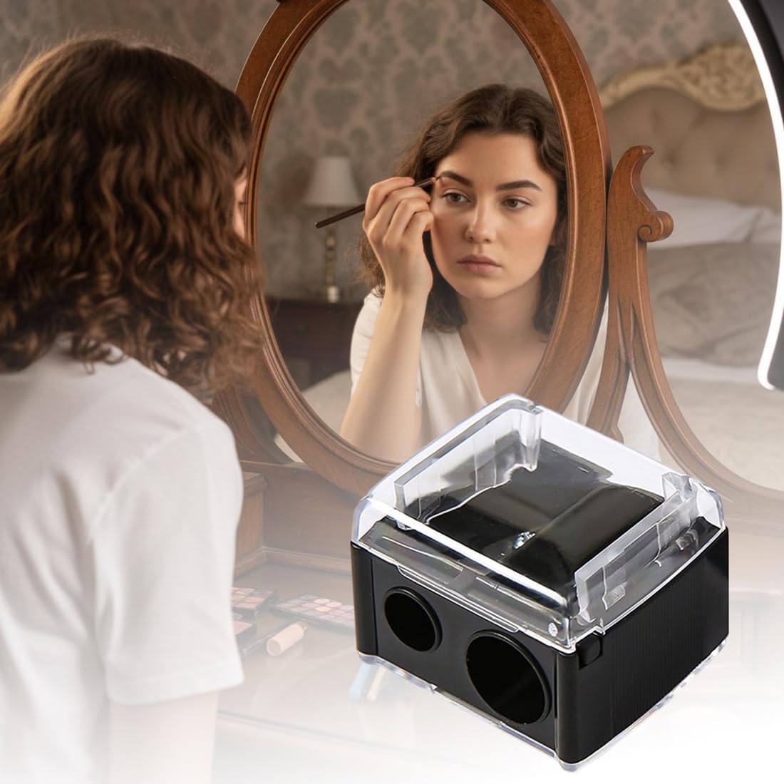 Temperamatite di Bellezza, 3 pezzi, Design portatile e compatto, Universale per Matite Cosmetiche (Eyeliner, Matita Sopracciglia, Matita Labbra), Temperino Doppio 2-in-1 (Nero)