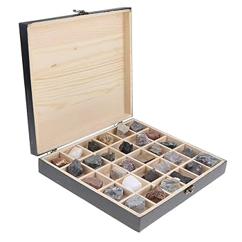 木箱　コレクション箱　岩石　石アート　化石　作品　陶器　収納　収集　整理　箱 Amazon | 岩石 鉱石標本 図鑑 木箱付き 石コレクション 堆積岩