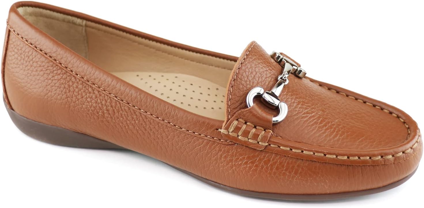 Women's Genuine Leather Slip on Buckle Loafer