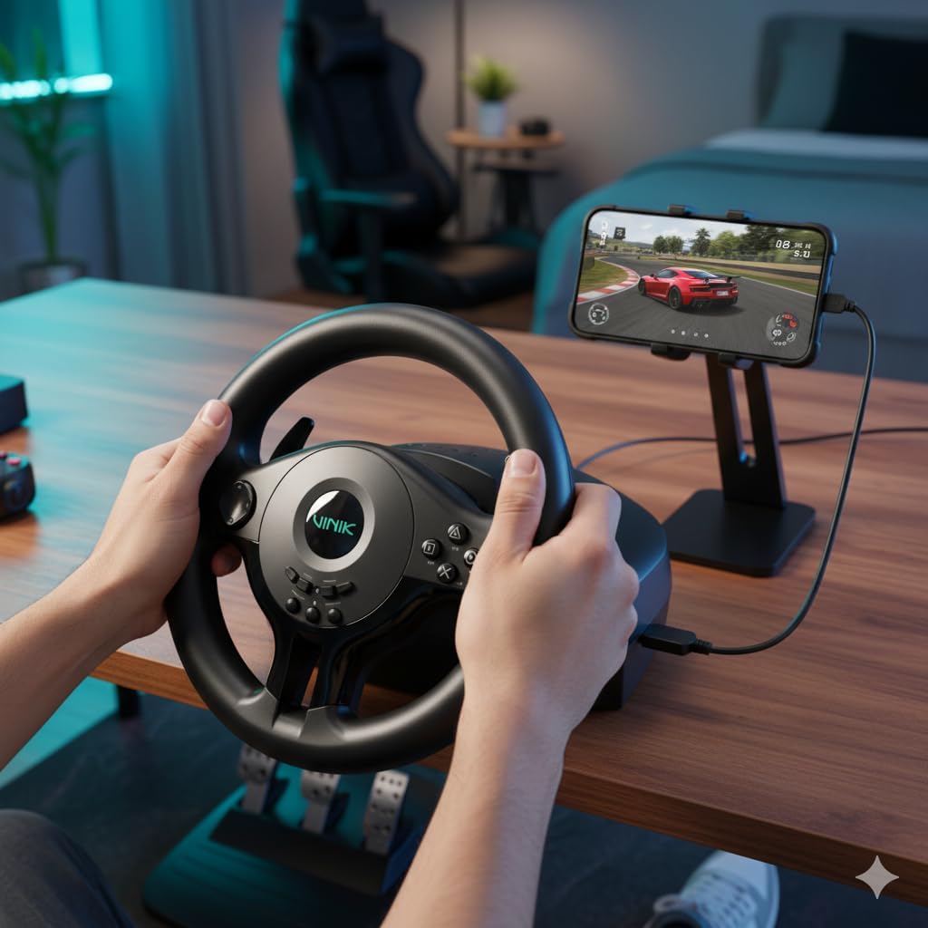 VOLANTE GAMER COM PEDAL GW180 VINIK PARA PC / PS4 / XBOX/SWITCH
