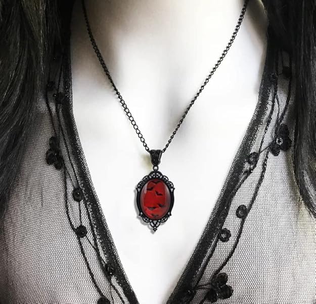 YWMAN Gothic Vampire Bat Earrings Necklace Set - Vintage Red Drop Earrings Blood Pendant - Mystic Witch Jewelry Gifts Halloween Costume for Women (VS1) - Image 6