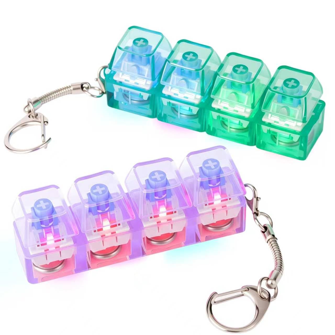 2 Pcs Keyboard Fidget Toy, LED Lights Mechanical Shape Keyboard Decompression Button Finger Clicker Stress Relief Fidget Toys Perfect for Office Home Use (White + Green)-image-27