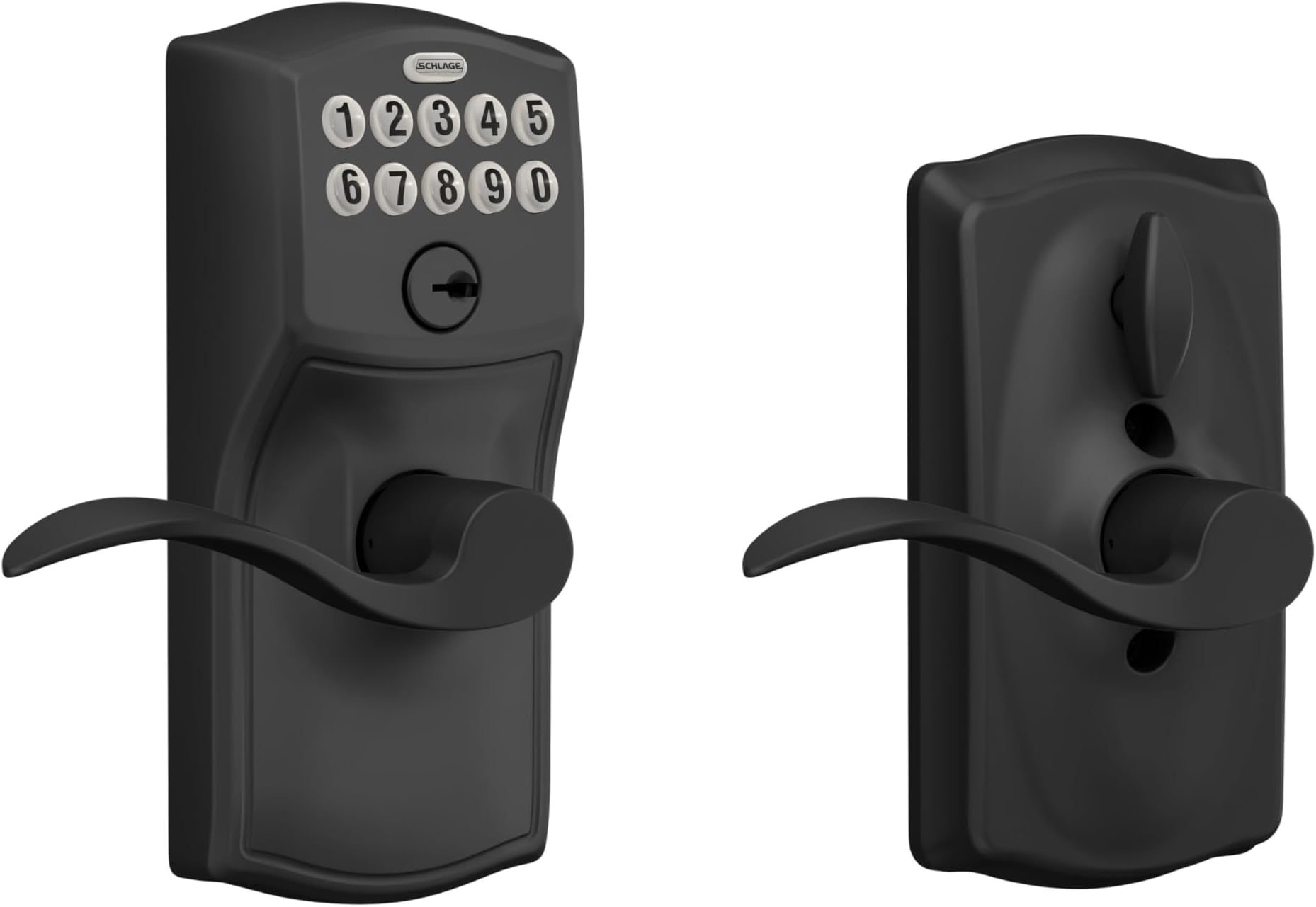 Camelot Keypad Lock with Lever Handle, Electronic Keyless Door Entry, Flex Lock Auto‑Lock Option, Matte Black, FE595 CAM 622 ACC