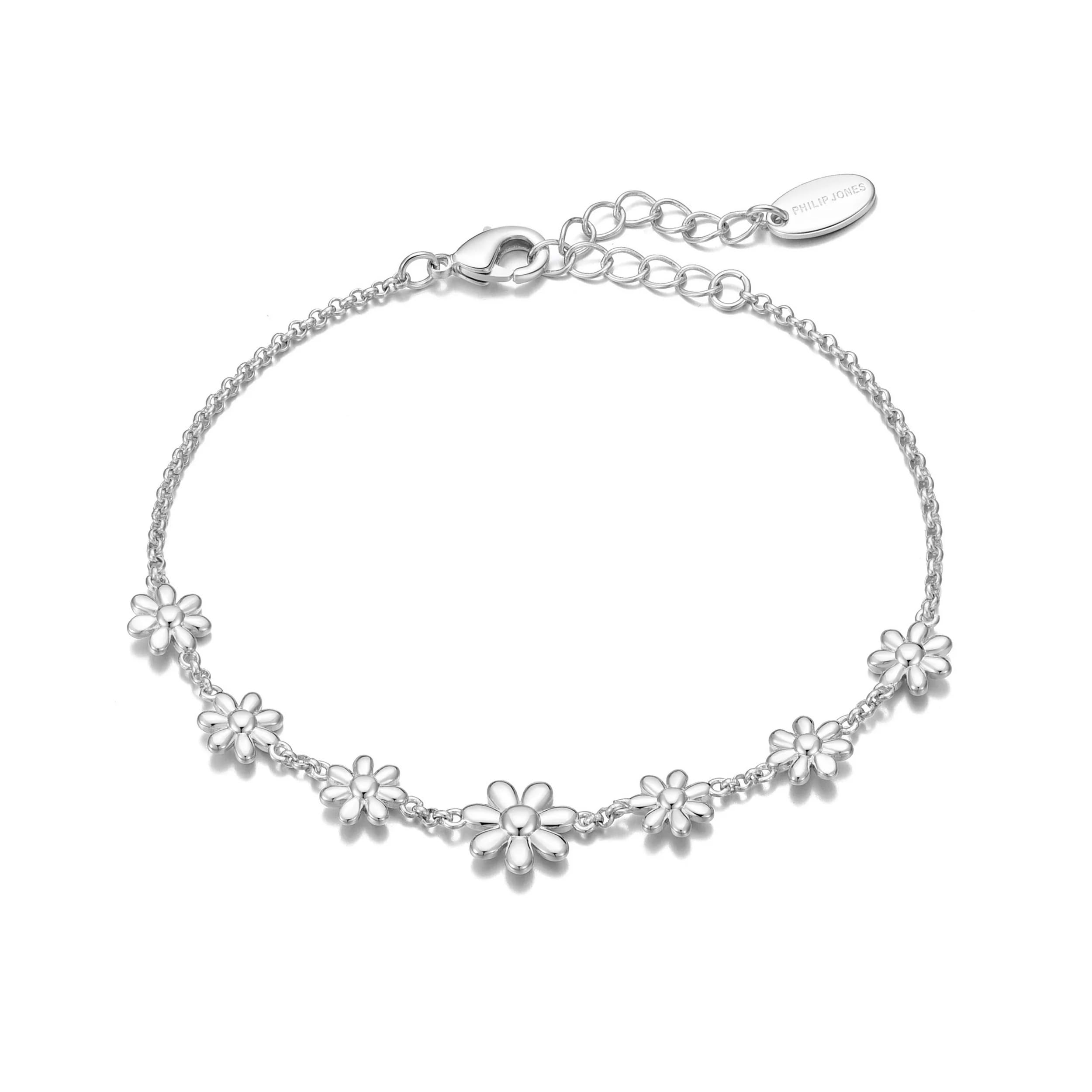 Philip JonesSilver Plated Daisy Bracelet, Adjustable, Silver Plated, No Gemstone