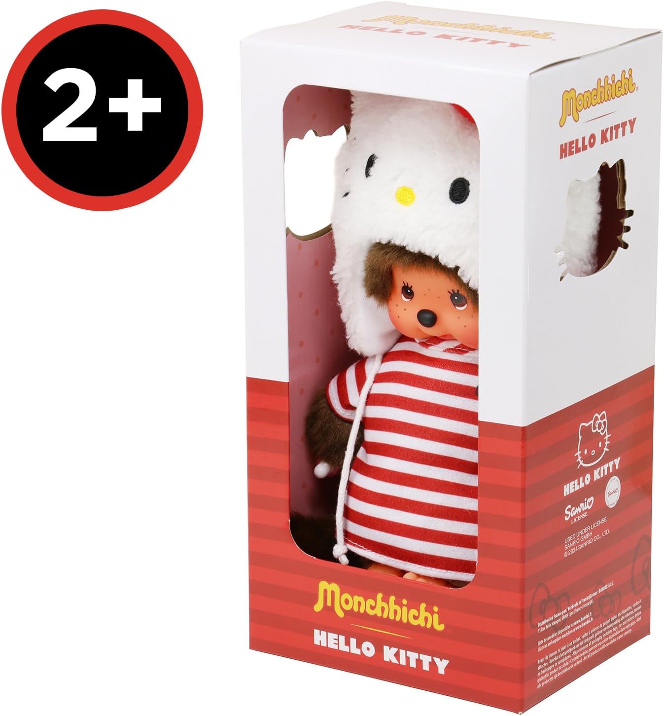 Bandai Monchhichi SE252848 Hello Kitty 80s Monkey Soft Toy 20 cm for Children and Adults 2 Years and Above