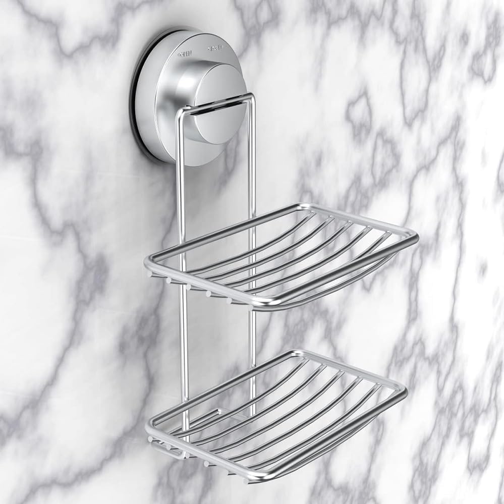 Jabonera de acero inoxidable  Jabonera de ducha con potente ventosa  Soporte de jabón duradero y conveniente para duchas y baños