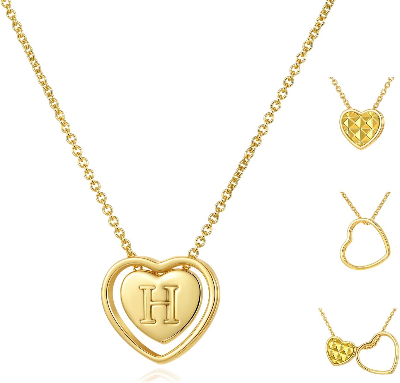 Heart Initial Necklace for Women - Dainty 14k Gold Plated Double Heart Letter Pendant Necklace Multi-wear Personalized Jewelry Birthday Christmas Gifts for Women