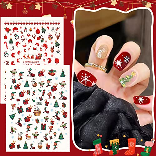 Febsnow Christmas Nail Stickers 10 Sheets Nail Art Stickers Self-Adhesive Christmas Nail Decals Winter Snowflake Santa Reindeer Snowman Holiday Xmas Nail Supplies Nail Art Accessories For Women Girls #TOP4