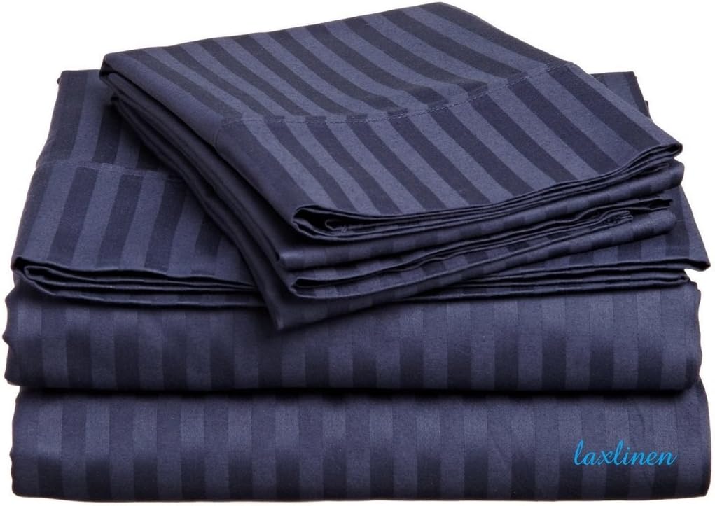 LaxLinen 400 Thread Count 100 Percent Egyption Cotton Queen Sleeper Sofa Bed Sheet Set (60" x 74" x 9") Turquoise Stripe