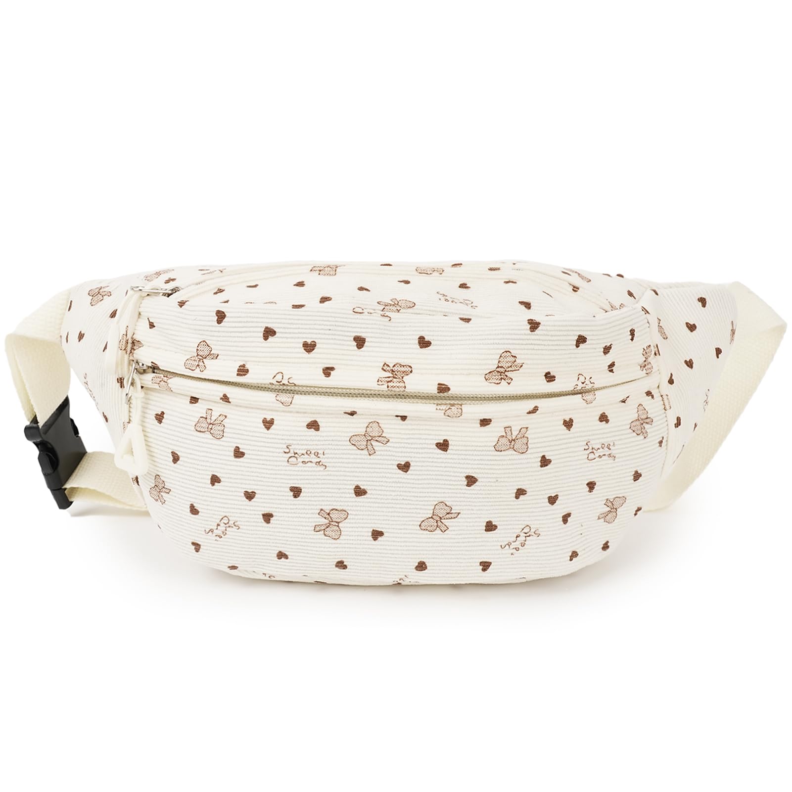 Sac Banane Velours Côtelé Femme Sport Sac Ceinture Velours Côtelé Petit Sac Banane avec Imprimé Nœud Sac Bandoulière Femme pour Extérieur Sport Voyage Blanc