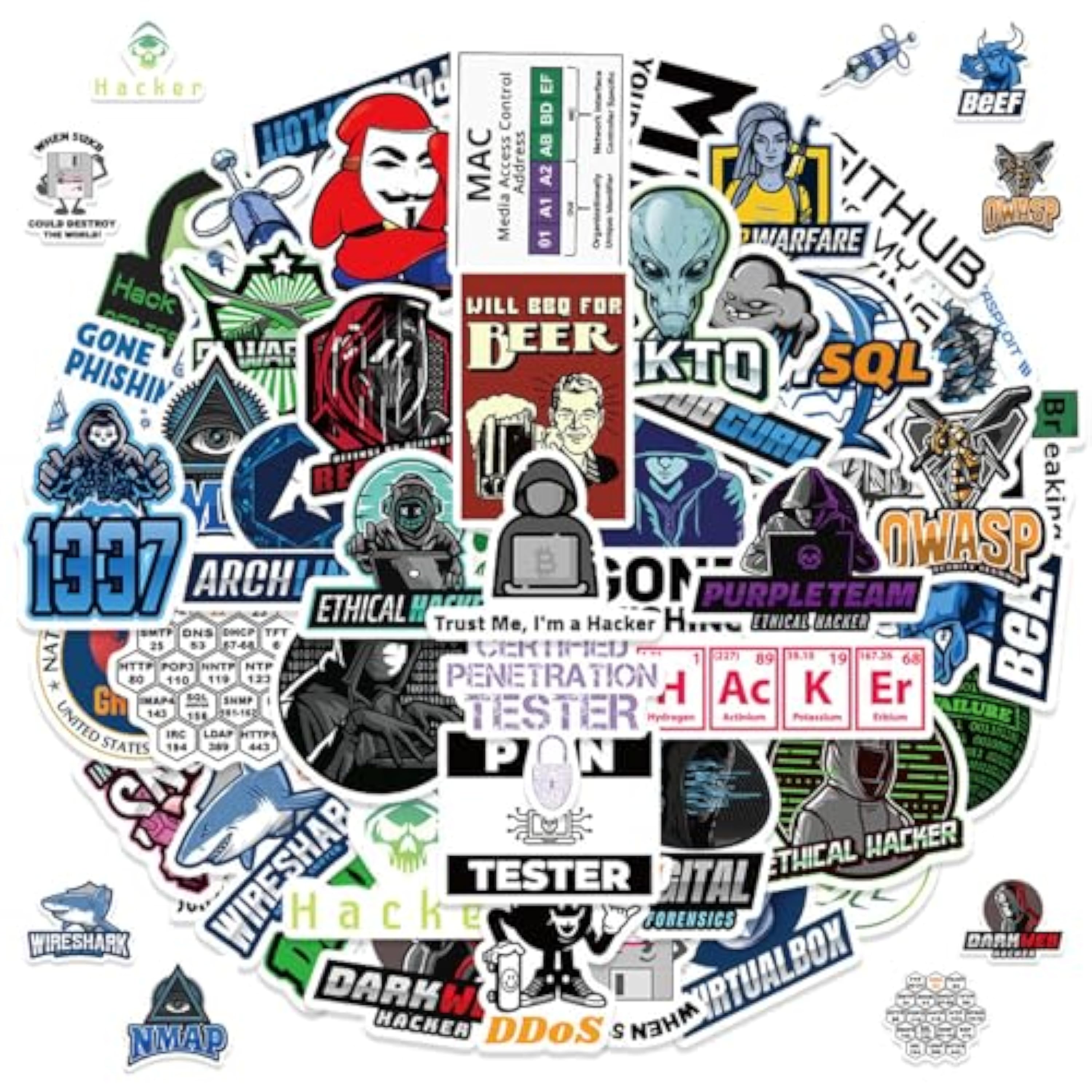 100 Piezas de Pegatinas Hacker Stickers Set Impermeables para Ordenadores Portátiles, Graffiti Vinyl Decals para Niños y Adolescentes