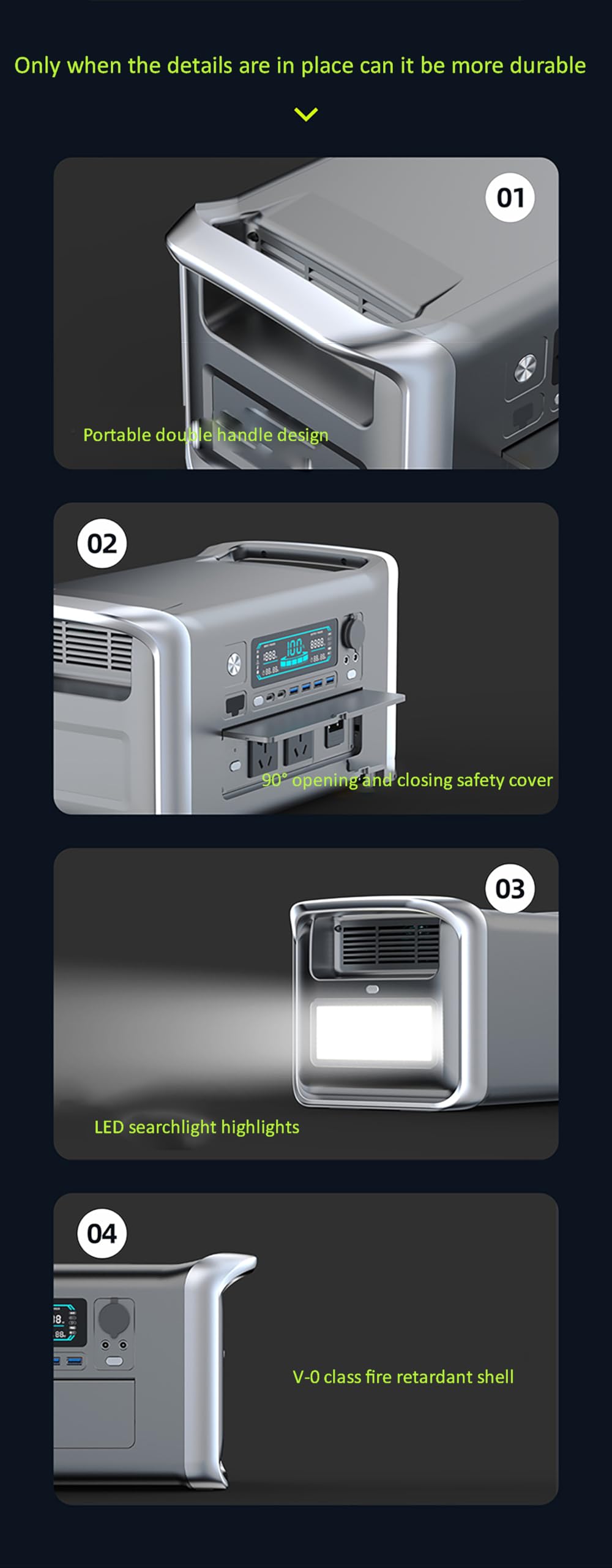 Centrale elettrica Portatile da 1800 W, generatore Solare con Presa CA, Power Bank con Luce LED, generatore a Batteria per Campeggio, Backup Domestico, Emergenza, Camper