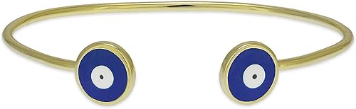 Anela Brazalete de mal de ojo, brazalete esmaltado de ojo de buena suerte, pulsera apilable chapada en oro, estilo abierto para adaptarse a la