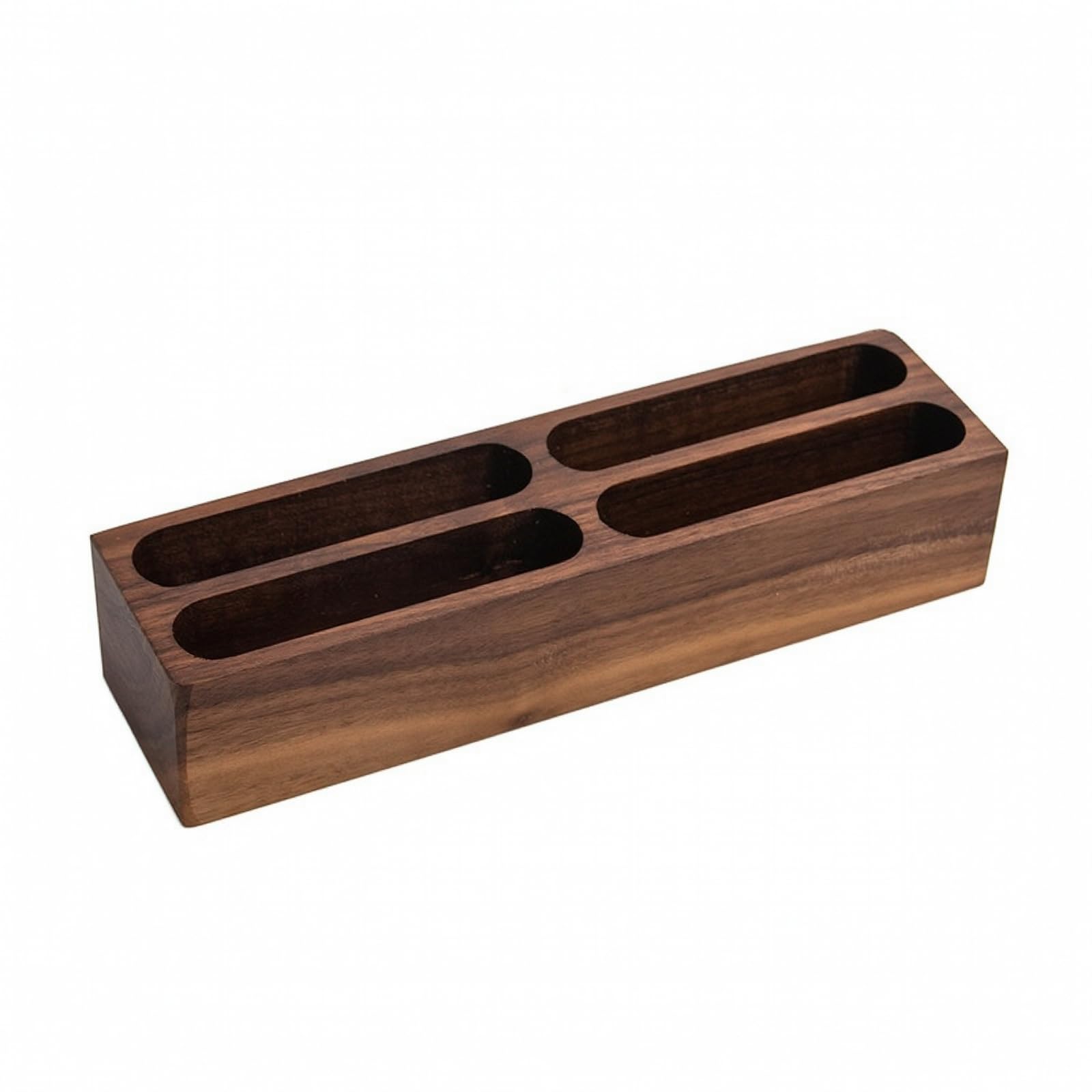 Porte-Cartes Visite En Bois Sobre | Finition Mate, Profeionnel, Présentoir, pr Bureau, Réception, Noix, Rectangle 4 Fentes