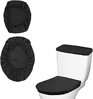 Larrel Black Stretch Velvet Toilet Lid & Tank Cover Set - Super Soft Plush, Fits Most Toilets, Dust & Scratch Protection