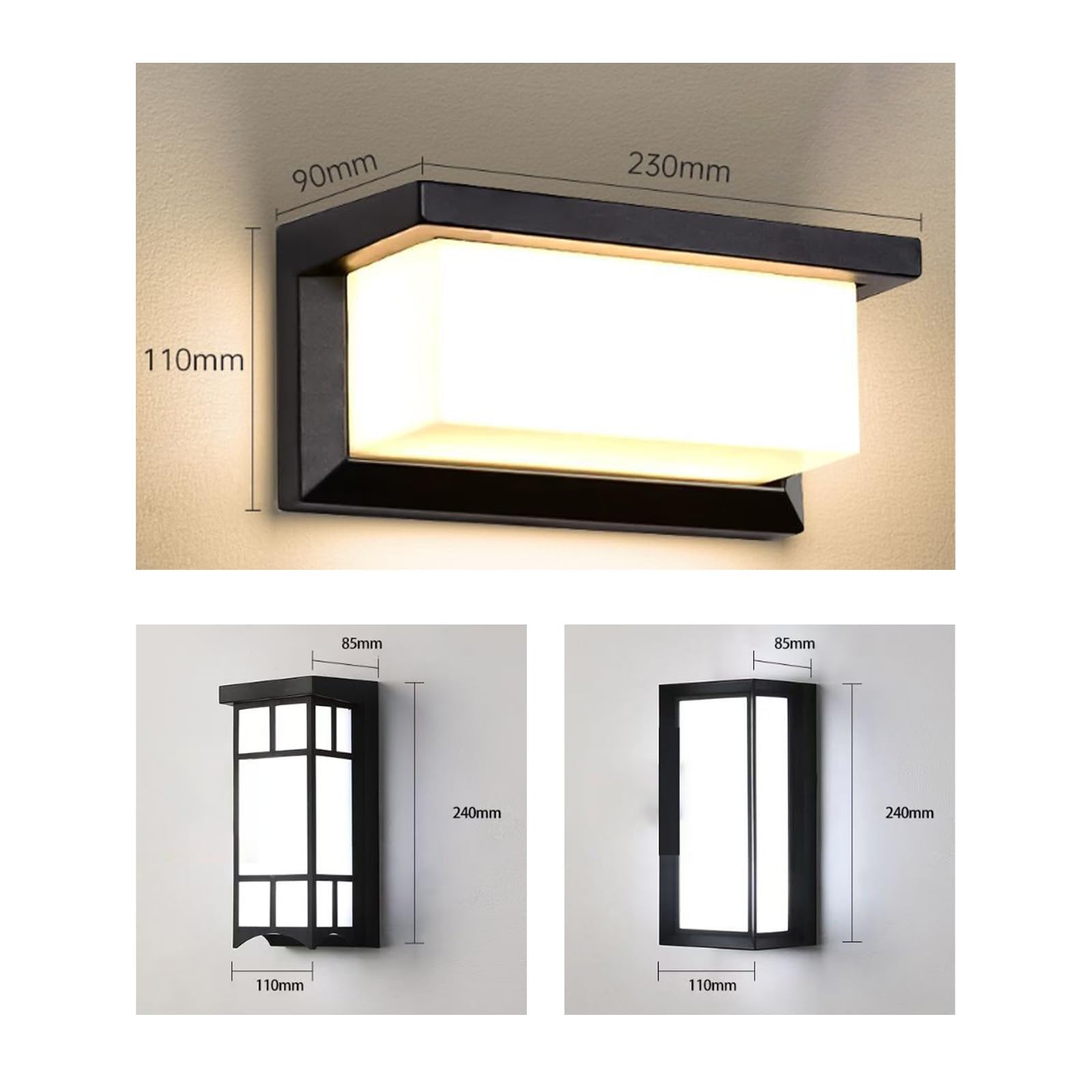 Applique da Esterno a LED Nere, Impermeabili IP65, con sensore di Movimento, Forma Rettangolare Moderna, Ideale per Esterni/Interni, Garage, recinzioni, terrazze e balconi (A, Luce Bianca).