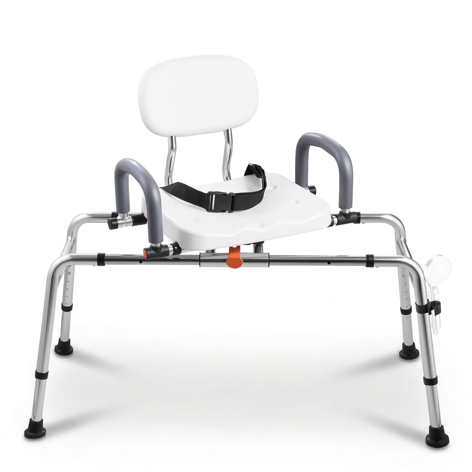 VEVOR Chaise de Baignoire Coulissante, Siège de Transfert pour Baignoire Pivotant, Capacité 180 kg, Accoudoirs et Dossier, pour Adultes, Personnes Âgées et Handicapés, Hauteur et Largeur Réglables