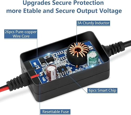 Miniatura 4 de Kit de cable duro mejorado para cámara de salpicadero, kit de cable duro USB tipo C de 12 V-24 V a 5 V, con protección de bajo voltaje, cargador de