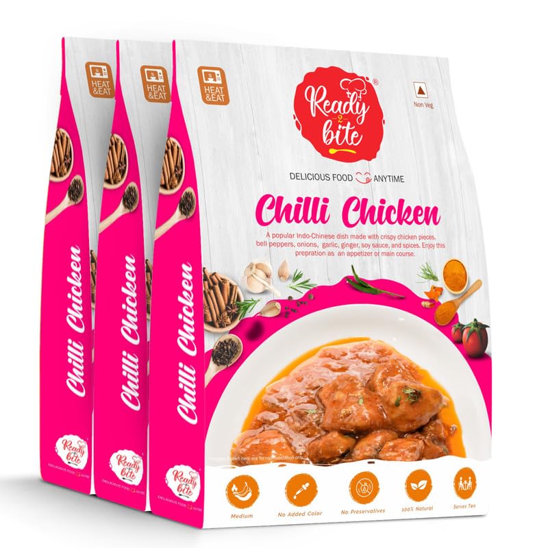 Ready 2 Bite Chilli Chicken (Pack of 3) Special Delicious Natural Instant Food Ready to Eat in Few Minutes Slow Cooked Heat | Microwaveable | Quick Meals | No Artificial Colour | No Preservative