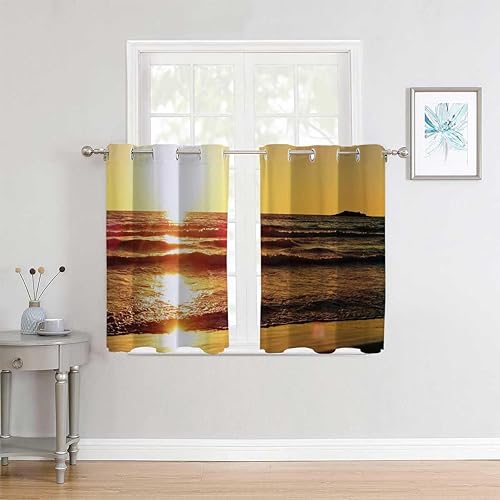 Black Out CurtinsBedroom Coast Beach Seascape Curtain for Doorway Cortinas para Ventanas De Cuarto 55Inch Width by 55Inch Length,2 Panels