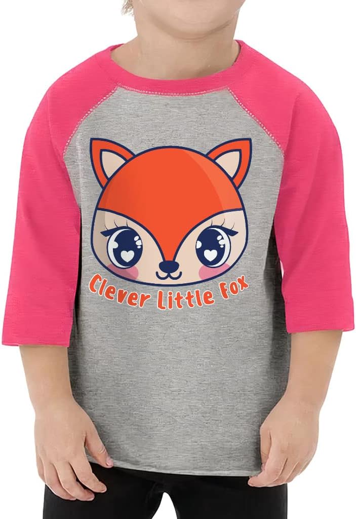 Funny Fox Toddler Baseball T-Shirt - Animal Graphic 3/4 Sleeve T-Shirt - Cute Art Kids' Baseball Tee